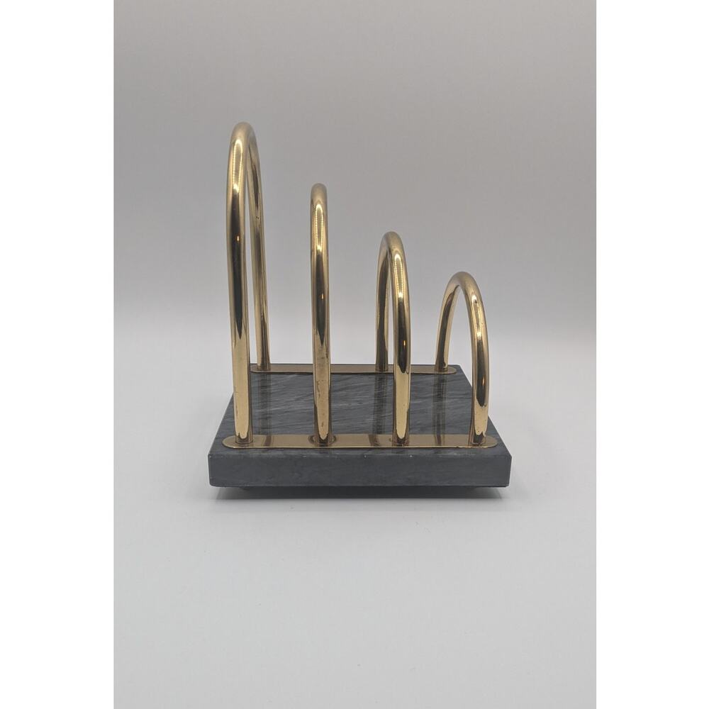 VTG Lacquered Brass and Marble Letter Holder Decorative Crafts